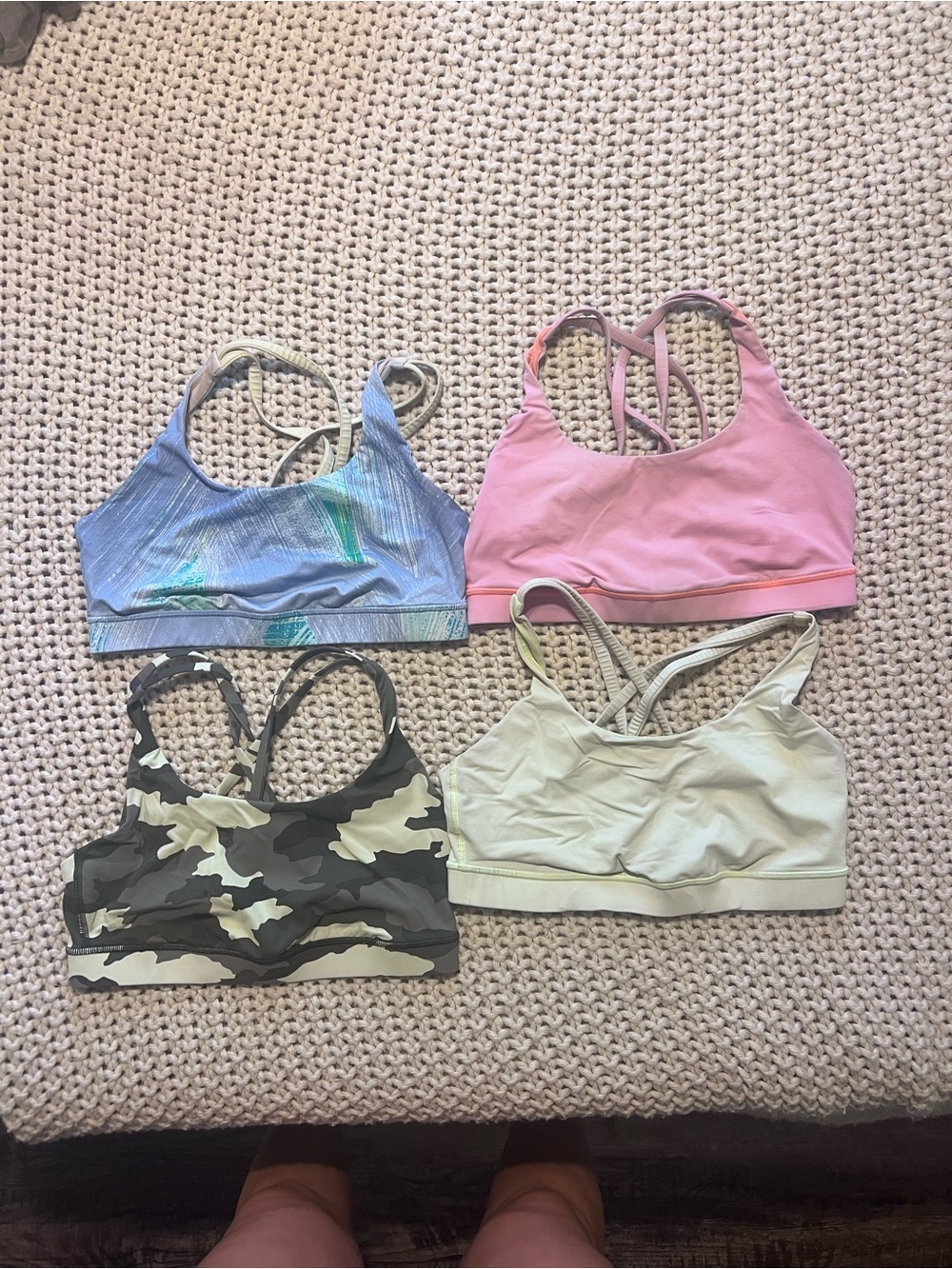 lululemon athletica sports bras bundle - pink, light blue, camo, mint